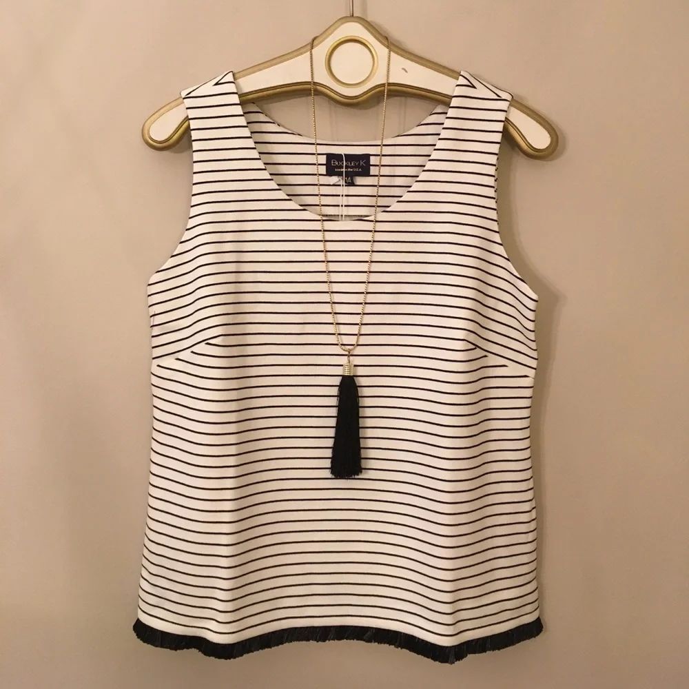 Buckley K Striped Tank with Raffia Fringe Size 14 New with Tags